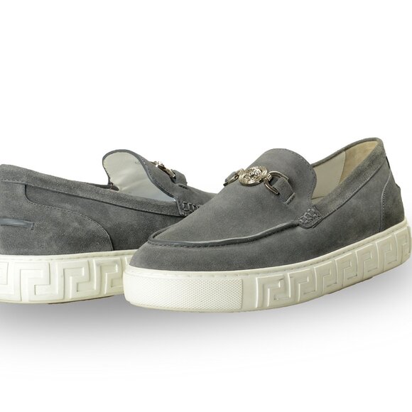 Versace Men\'s Suede Leather Silver Medusa Loafers Slip On Shoes US 12 IT 45 main image 8